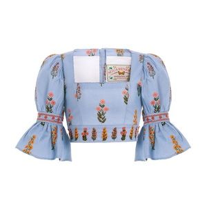 Agua bendita Violeta Dahlia Linen Cropped Top